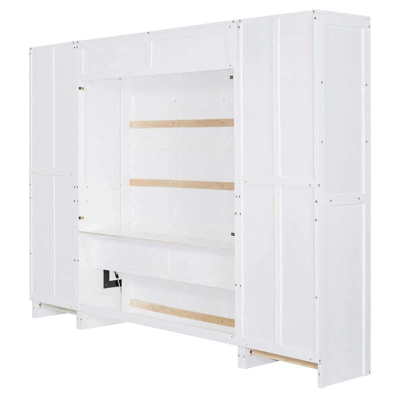 Queen Murphy Bed with Built-In Closet, Drawers and Storage Shelf