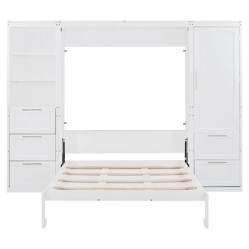 Queen Murphy Bed with Built-In Closet, Drawers and Storage Shelf