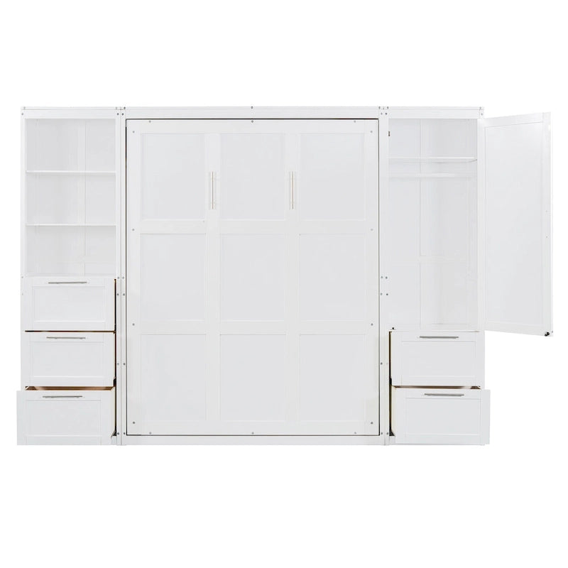 Queen Murphy Bed with Built-In Closet, Drawers and Storage Shelf