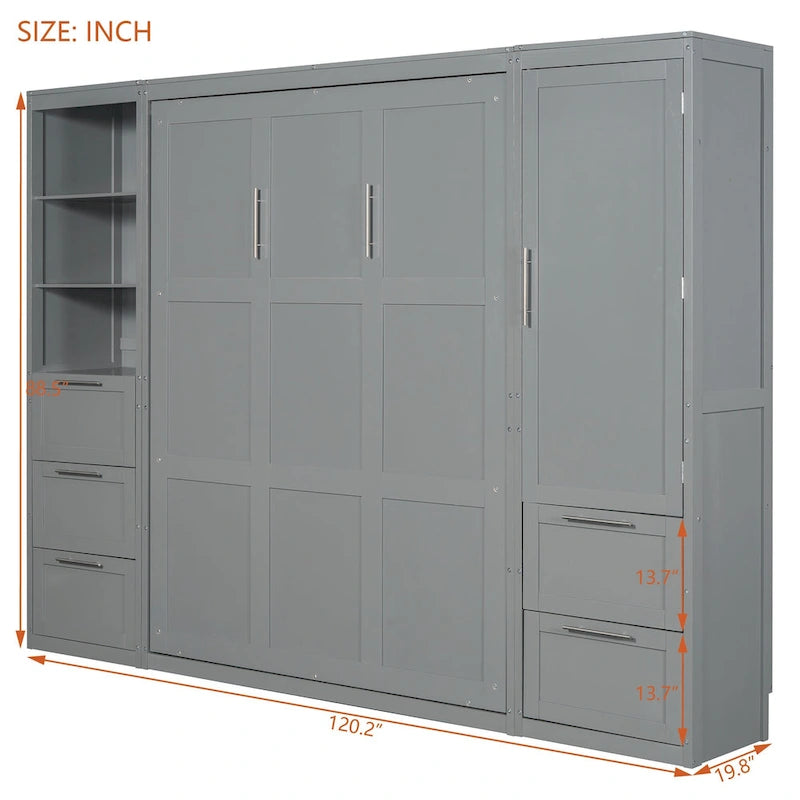Queen Murphy Bed with Built-In Closet, Drawers and Storage Shelf