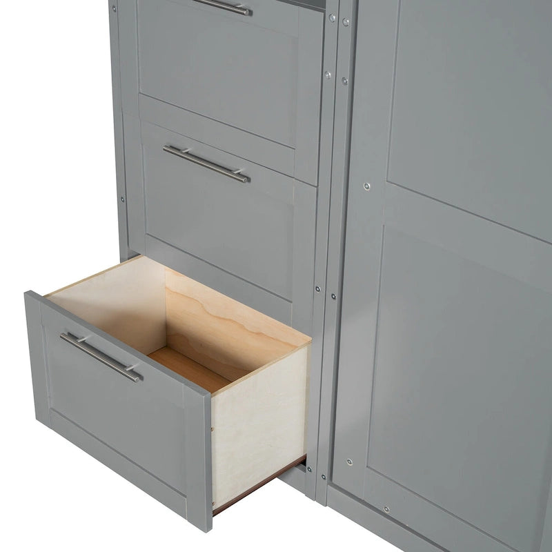 Queen Murphy Bed with Built-In Closet, Drawers and Storage Shelf
