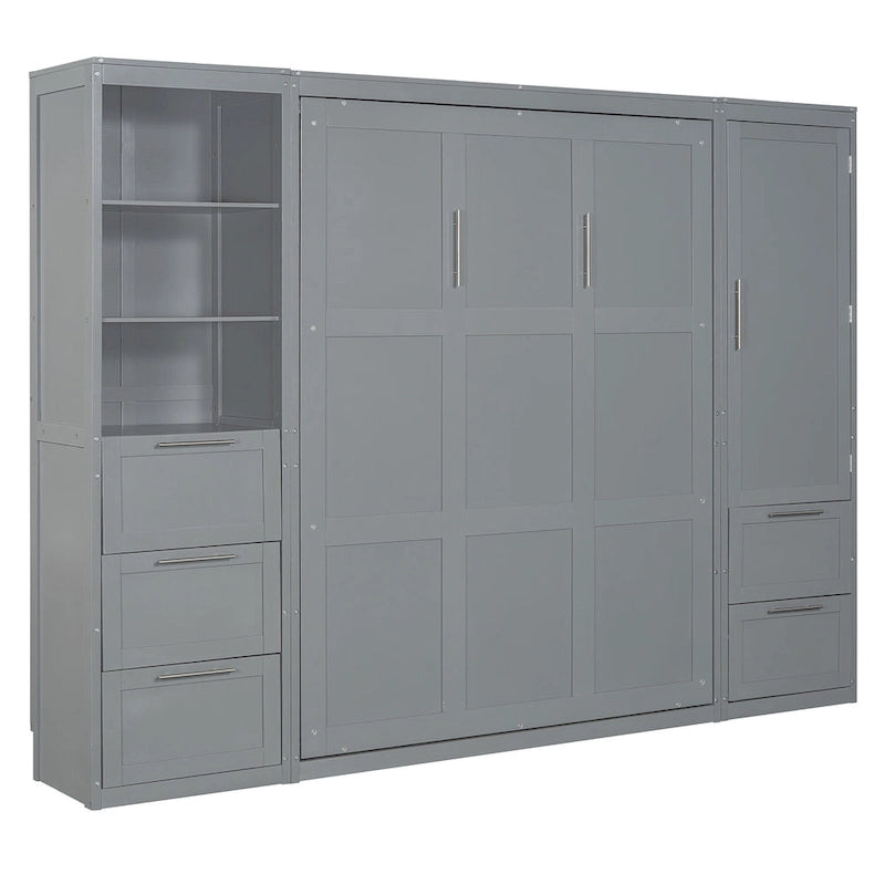 Queen Murphy Bed with Built-In Closet, Drawers and Storage Shelf