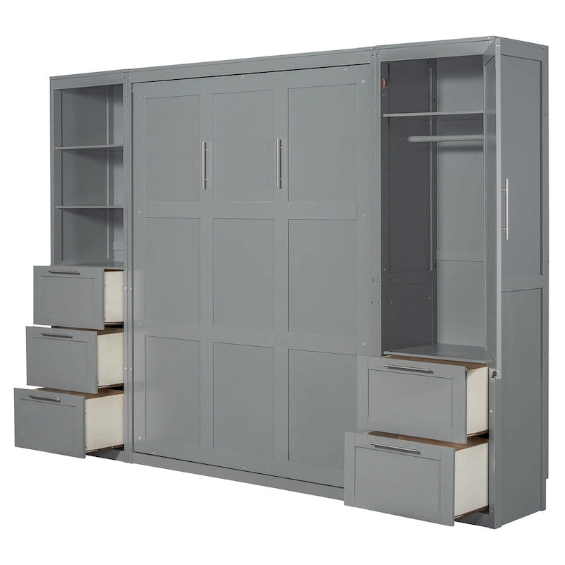 Queen Murphy Bed with Built-In Closet, Drawers and Storage Shelf