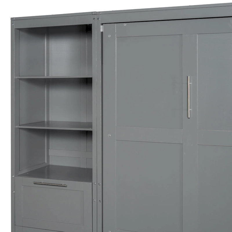 Queen Murphy Bed with Built-In Closet, Drawers and Storage Shelf