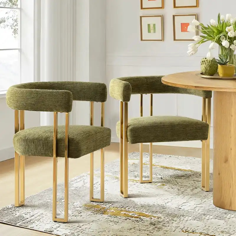 Chenille Upholstered Dining Chair with Gold Metal Frame, Set of 2
