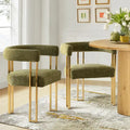 Chenille Upholstered Dining Chair with Gold Metal Frame, Set of 2