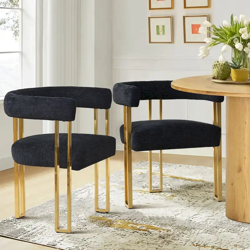 Chenille Upholstered Dining Chair with Gold Metal Frame, Set of 2