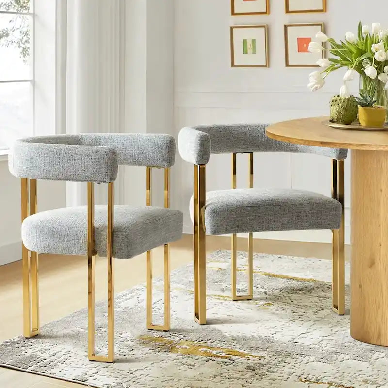 Chenille Upholstered Dining Chair with Gold Metal Frame, Set of 2