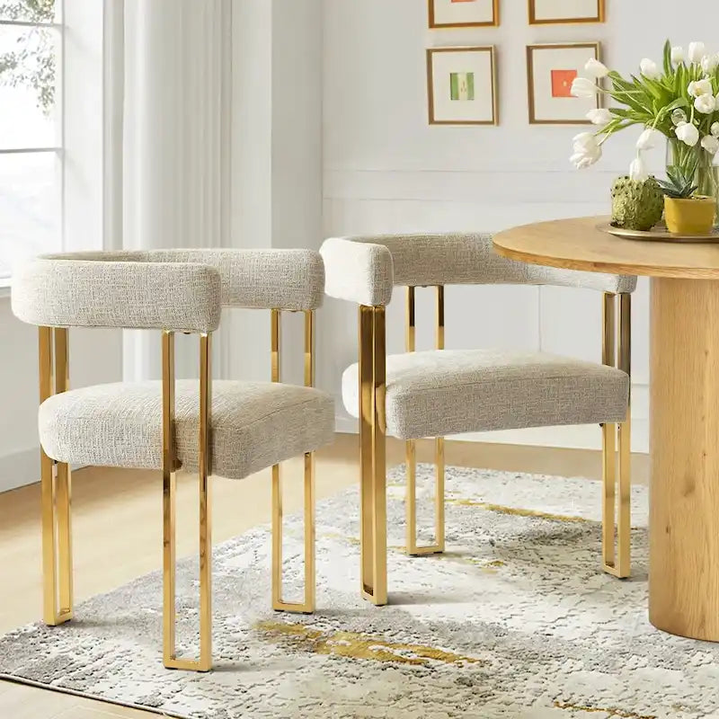 Chenille Upholstered Dining Chair with Gold Metal Frame, Set of 2