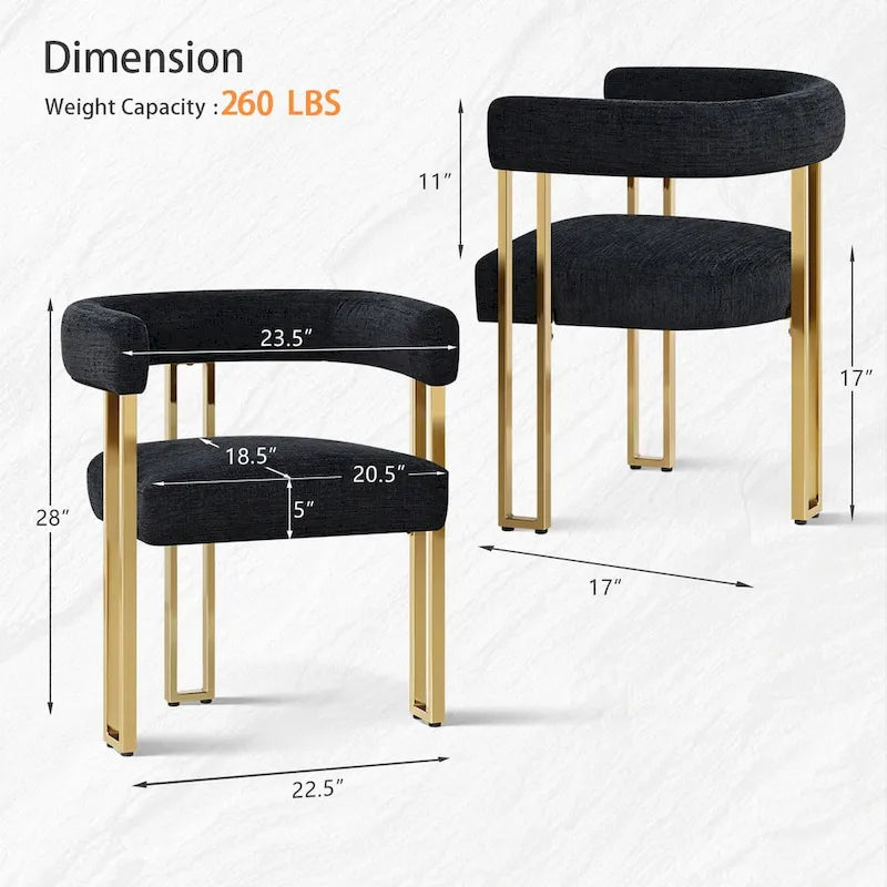 Chenille Upholstered Dining Chair with Gold Metal Frame, Set of 2