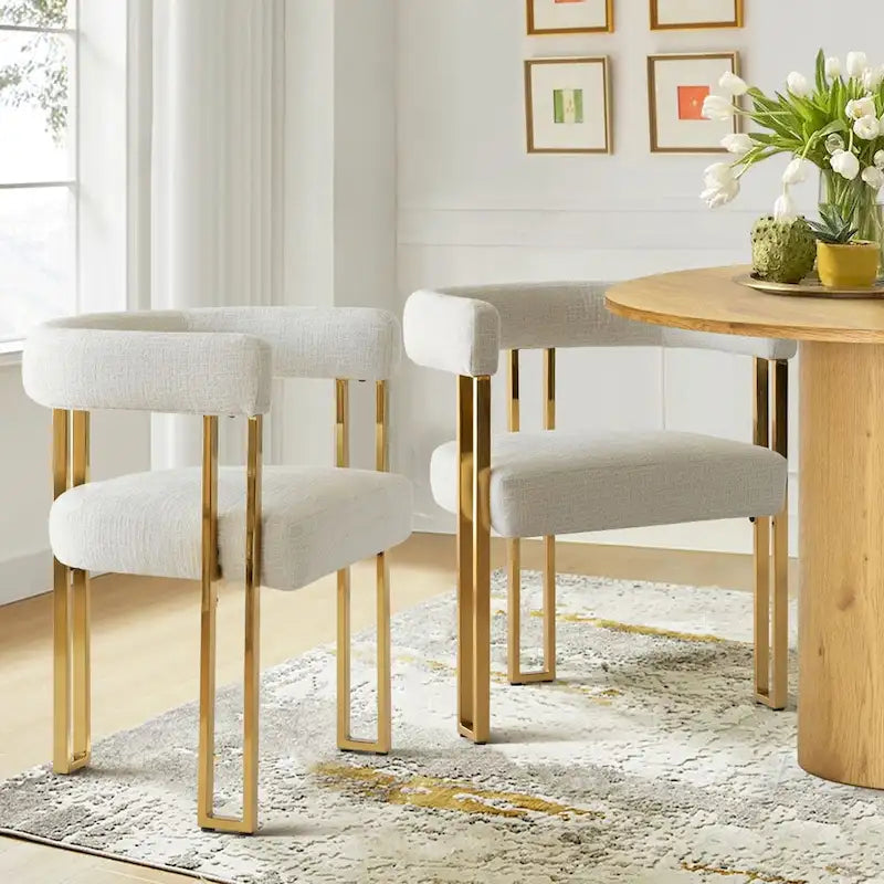 Chenille Upholstered Dining Chair with Gold Metal Frame, Set of 2