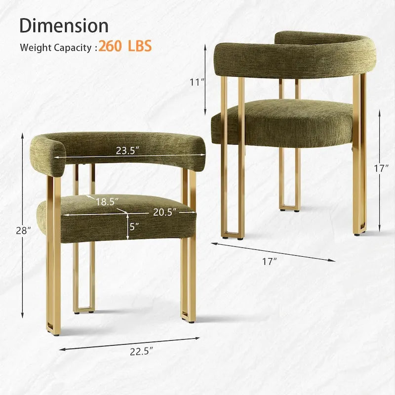 Chenille Upholstered Dining Chair with Gold Metal Frame, Set of 2
