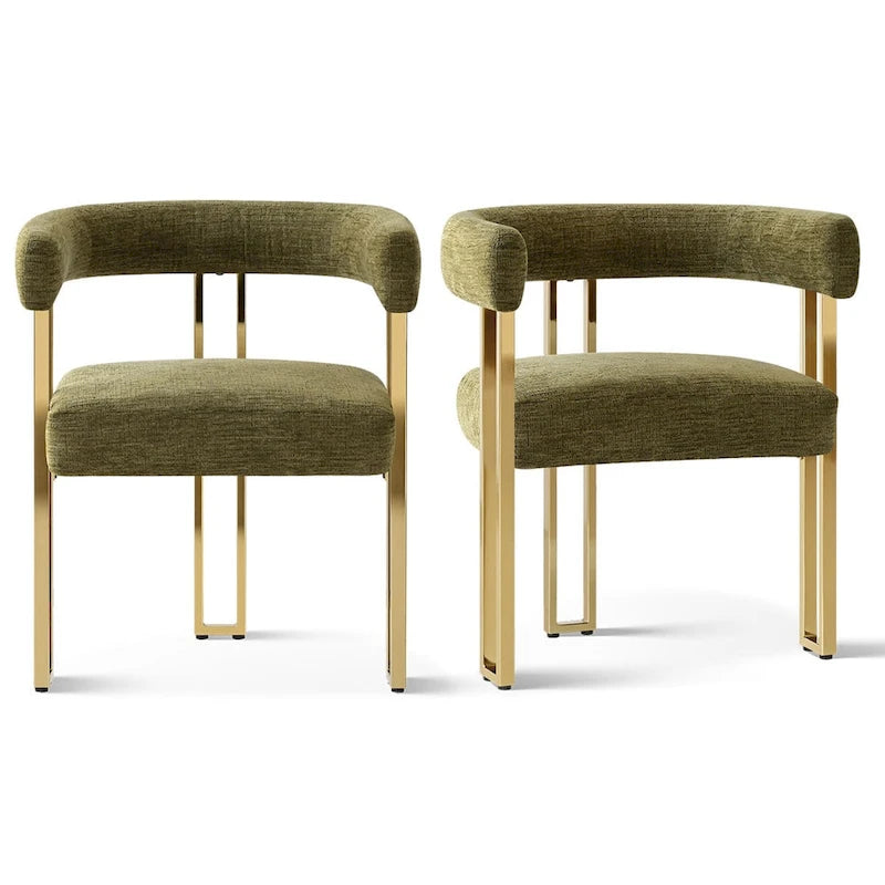 Chenille Upholstered Dining Chair with Gold Metal Frame, Set of 2