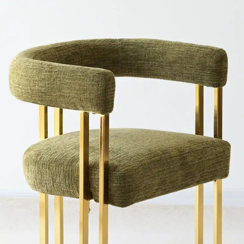 Chenille Upholstered Dining Chair with Gold Metal Frame, Set of 2
