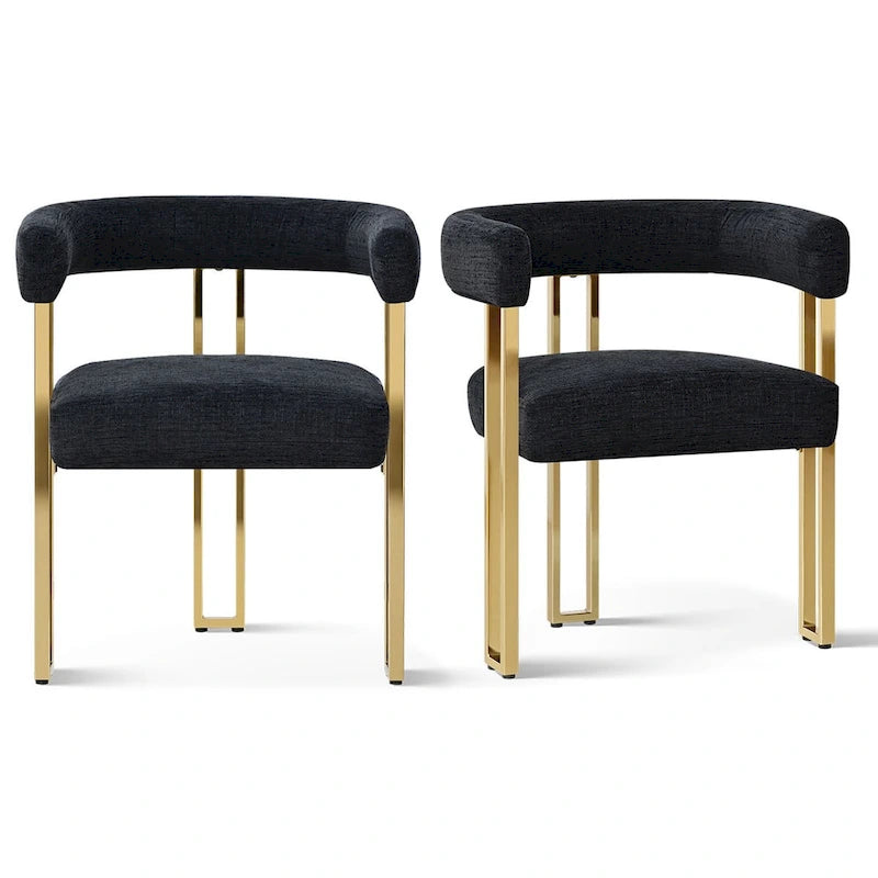 Chenille Upholstered Dining Chair with Gold Metal Frame, Set of 2