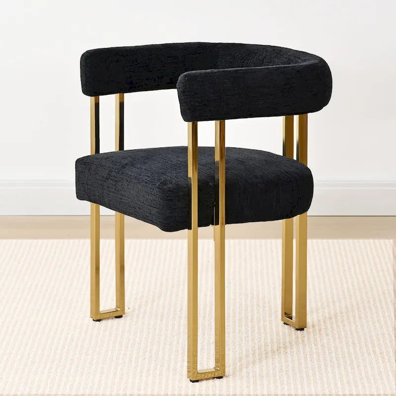 Chenille Upholstered Dining Chair with Gold Metal Frame, Set of 2