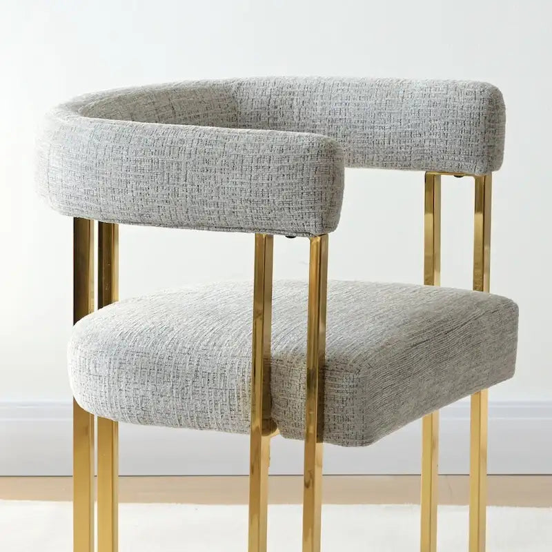 Chenille Upholstered Dining Chair with Gold Metal Frame, Set of 2