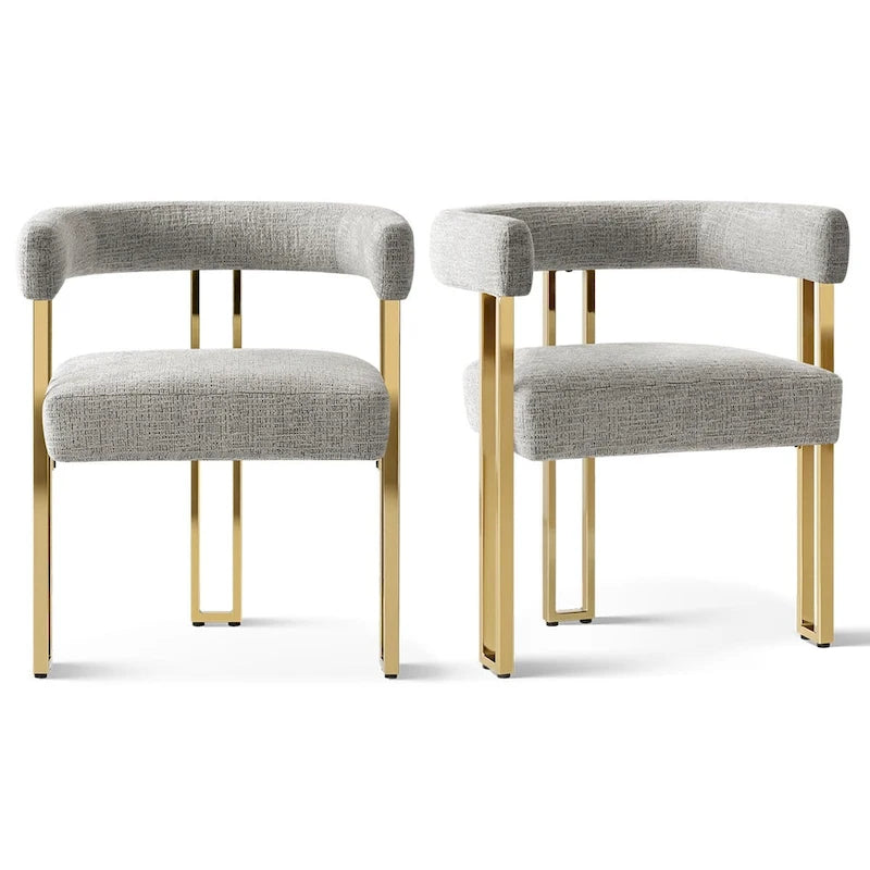 Chenille Upholstered Dining Chair with Gold Metal Frame, Set of 2