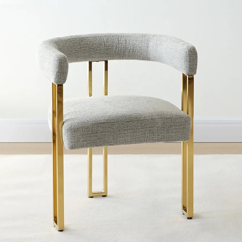Chenille Upholstered Dining Chair with Gold Metal Frame, Set of 2
