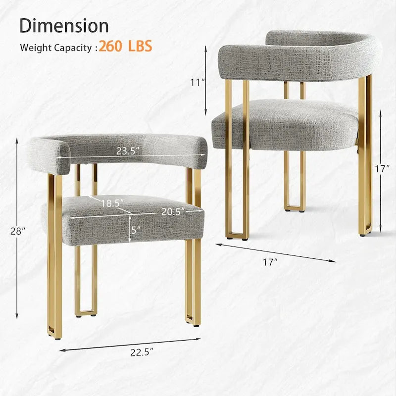 Chenille Upholstered Dining Chair with Gold Metal Frame, Set of 2