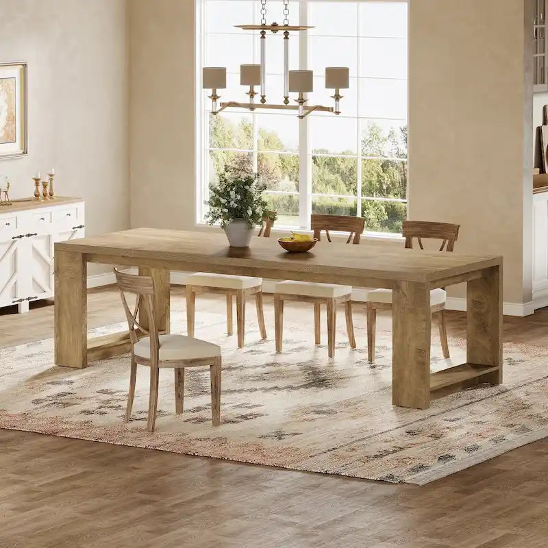 87-Inch Extra Long Dining Table for 6-8, Natural Wood Finish