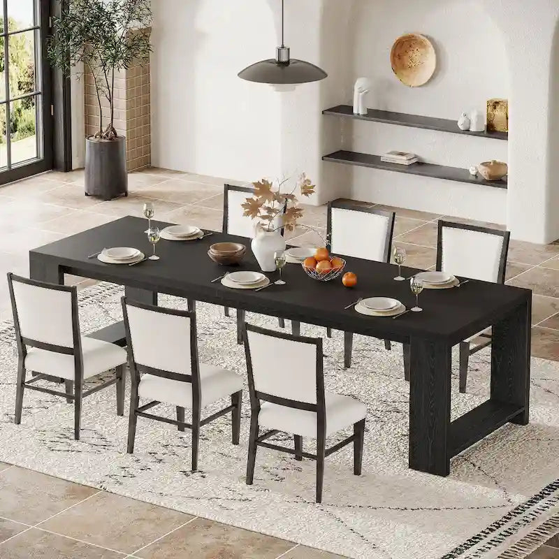 87-Inch Extra Long Dining Table for 6-8, Natural Wood Finish