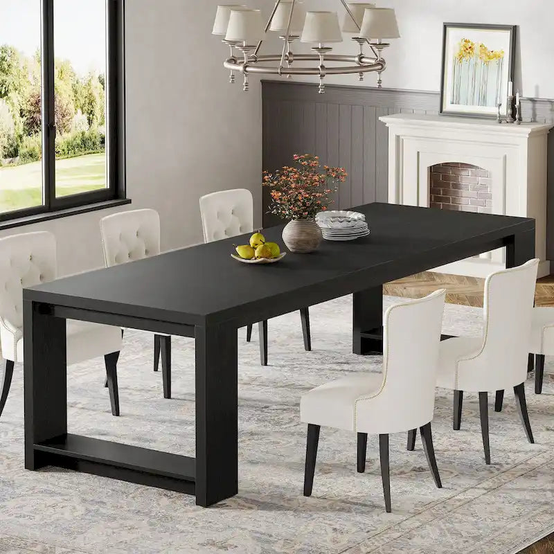 87-Inch Extra Long Dining Table for 6-8, Natural Wood Finish