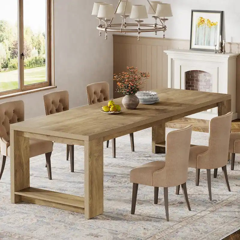 87-Inch Extra Long Dining Table for 6-8, Natural Wood Finish