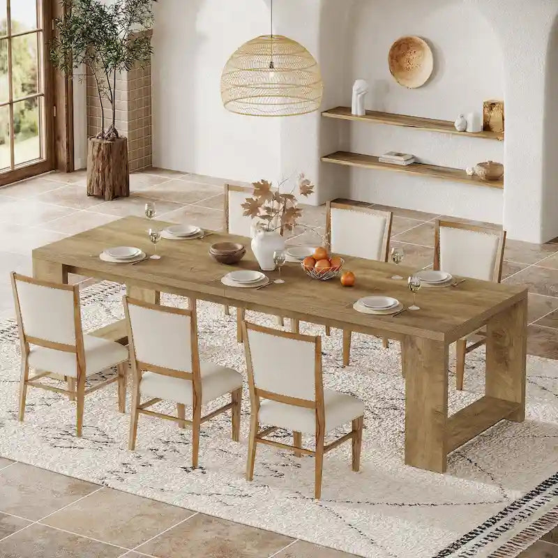 87-Inch Extra Long Dining Table for 6-8, Natural Wood Finish