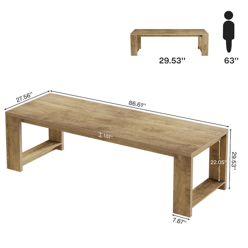 87-Inch Extra Long Dining Table for 6-8, Natural Wood Finish