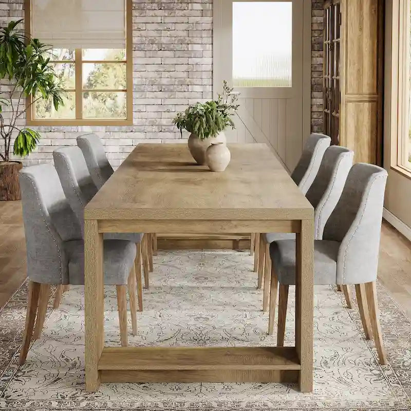 87-Inch Extra Long Dining Table for 6-8, Natural Wood Finish