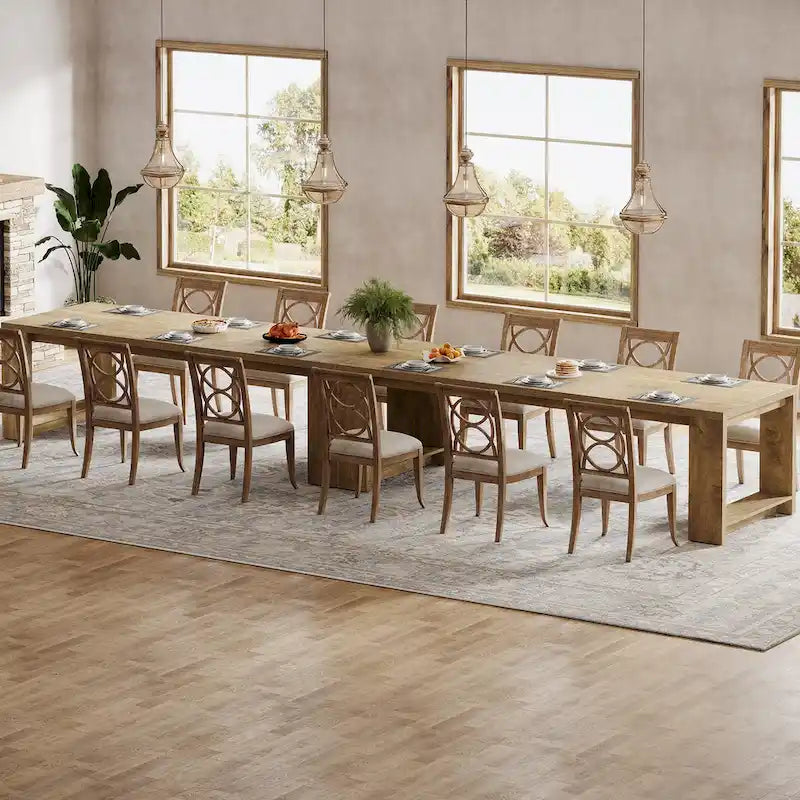 87-Inch Extra Long Dining Table for 6-8, Natural Wood Finish