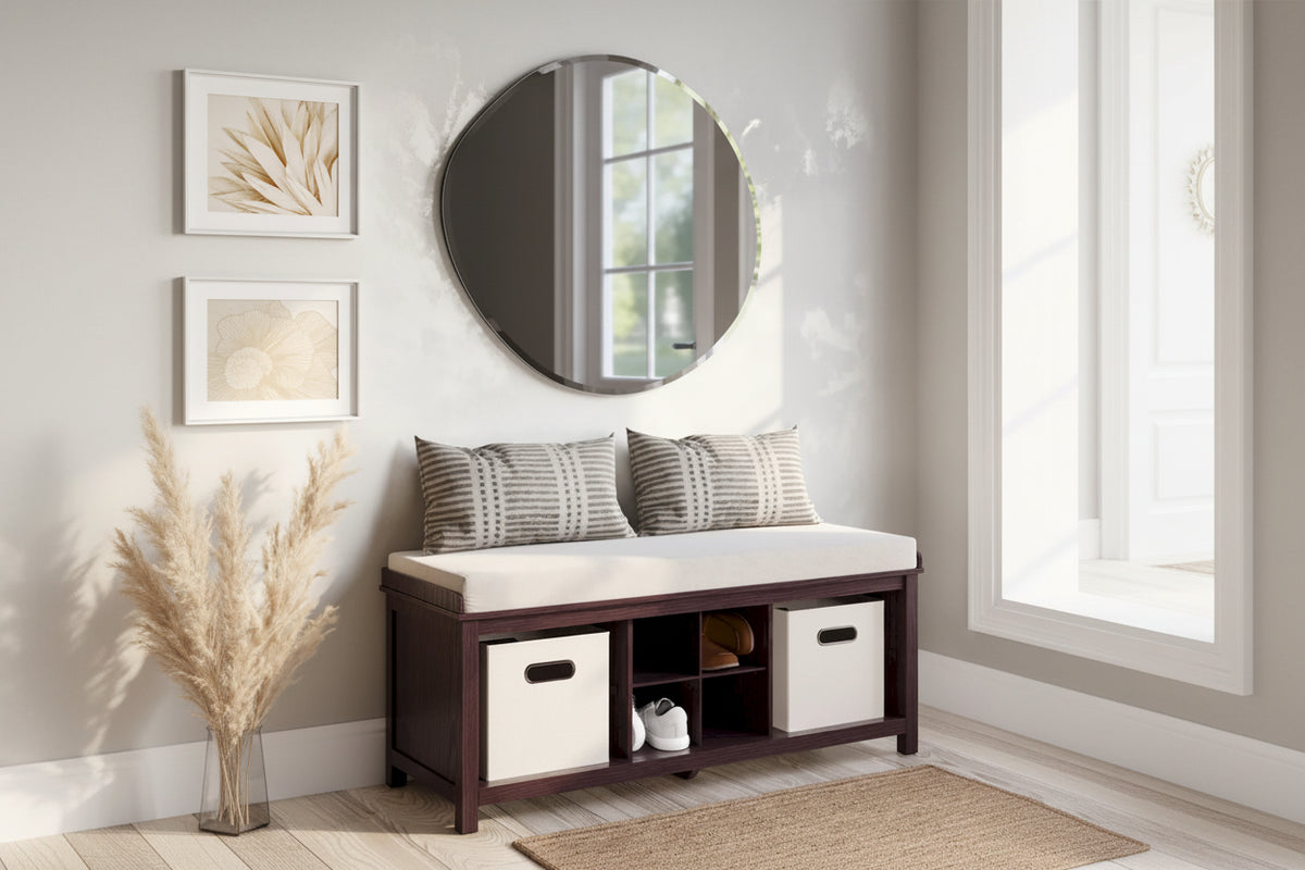 John Louis Home Solid Wood Entryway Bench with 4 Shoe Cubbies Espresso