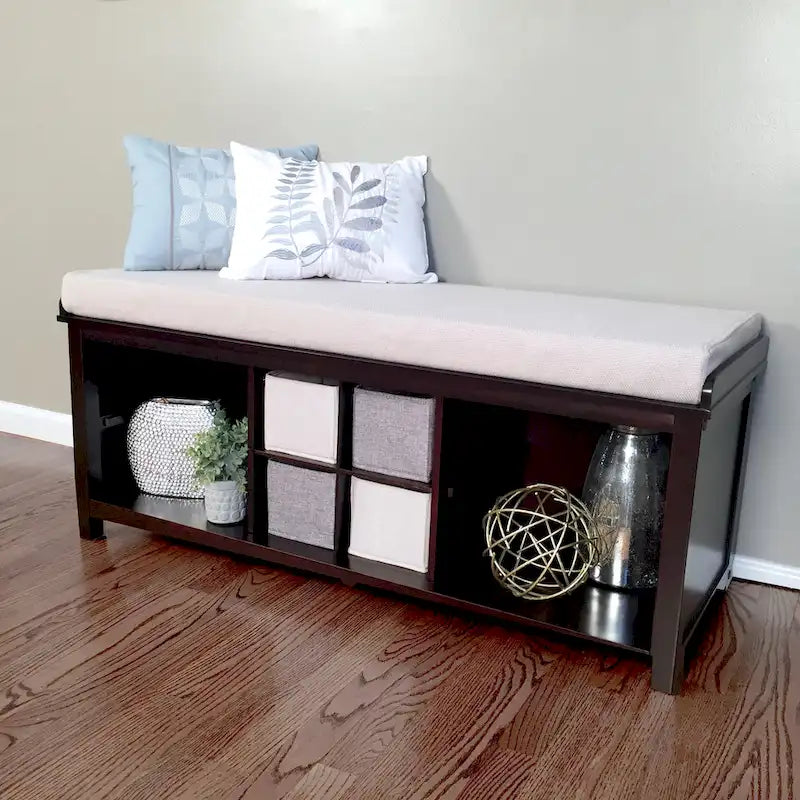 Solid Wood Entryway Bench with 4 Shoe Cubbies and Storage Bins, Espresso