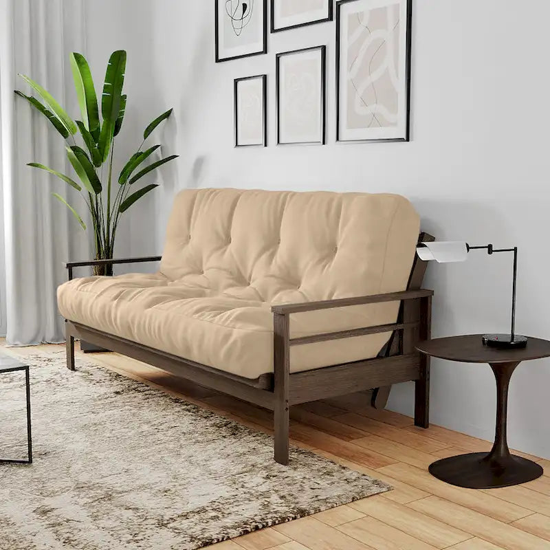 Futon Sofa Bed with Wood Frame and Gel Memory Foam Mattress