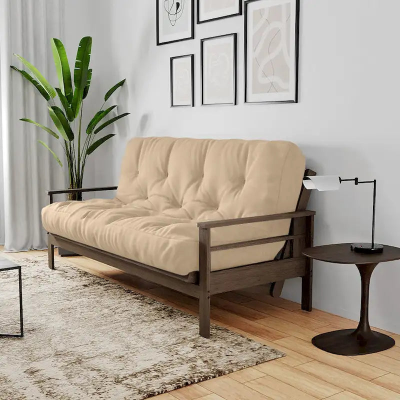 Futon Sofa Bed with Wood Frame and Gel Memory Foam Mattress