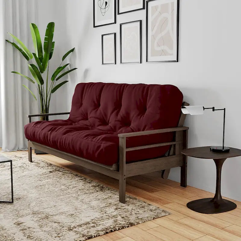 Futon Sofa Bed with Wood Frame and Gel Memory Foam Mattress