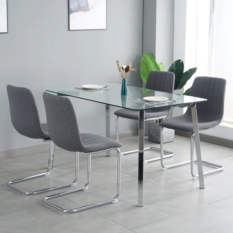 Upholstered Dining Chair with Metal Legs, Set of 4