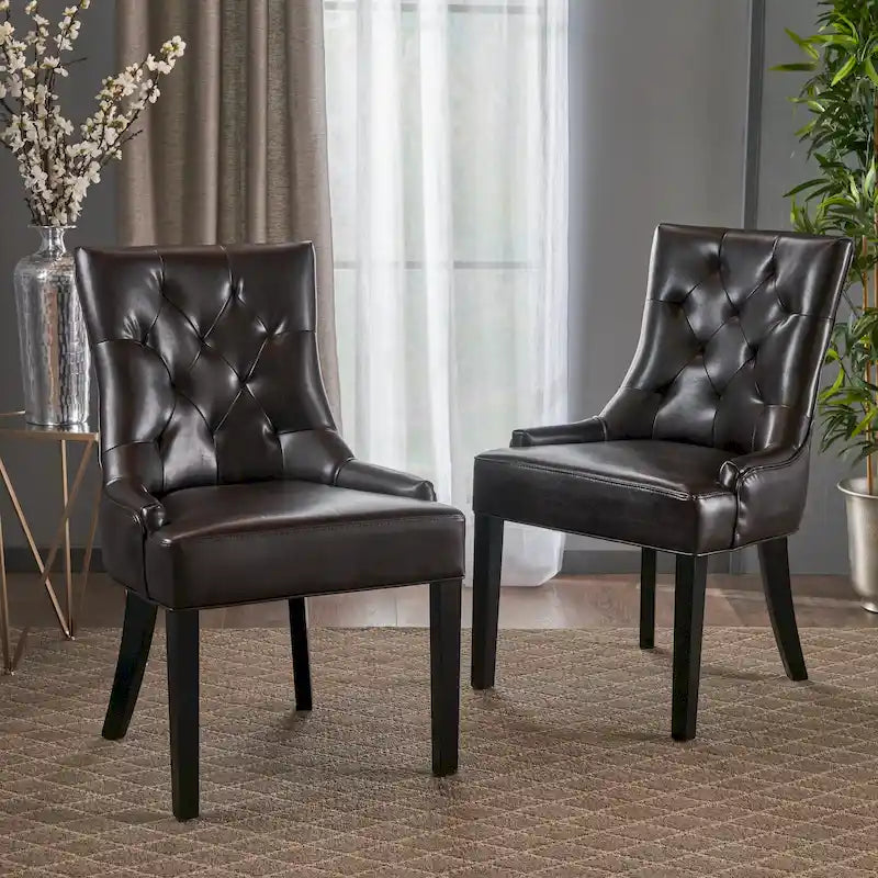 Tufted Upholstered Dining Chair with Wood Legs, Set of 2