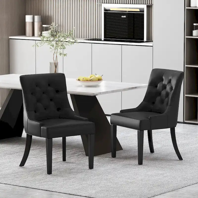 Tufted Upholstered Dining Chair with Wood Legs, Set of 2