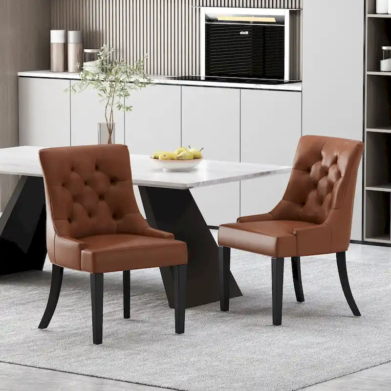 Tufted Upholstered Dining Chair with Wood Legs, Set of 2