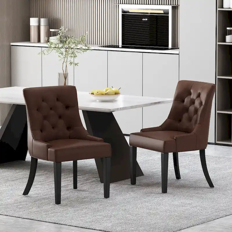 Tufted Upholstered Dining Chair with Wood Legs, Set of 2