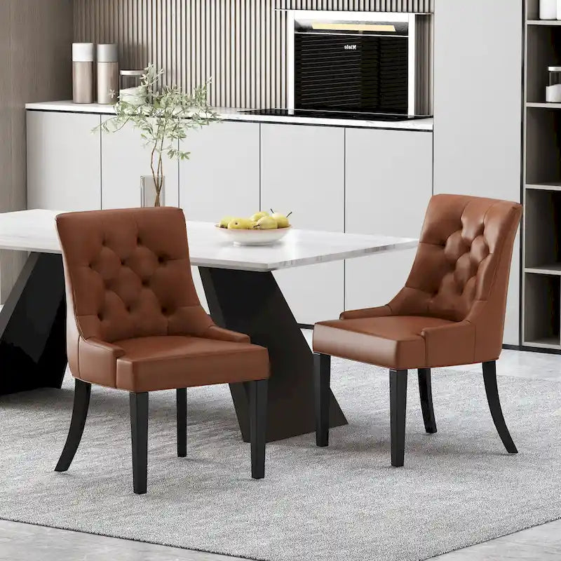Tufted Upholstered Dining Chair with Wood Legs, Set of 2
