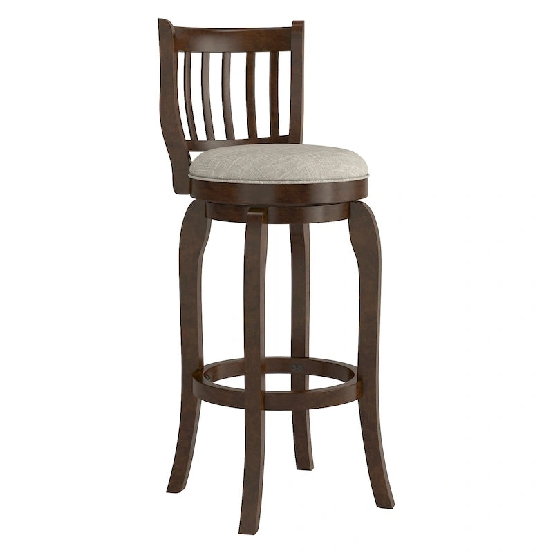 29-Inch Swivel Bar Stool with Linen Upholstery and Wood Frame