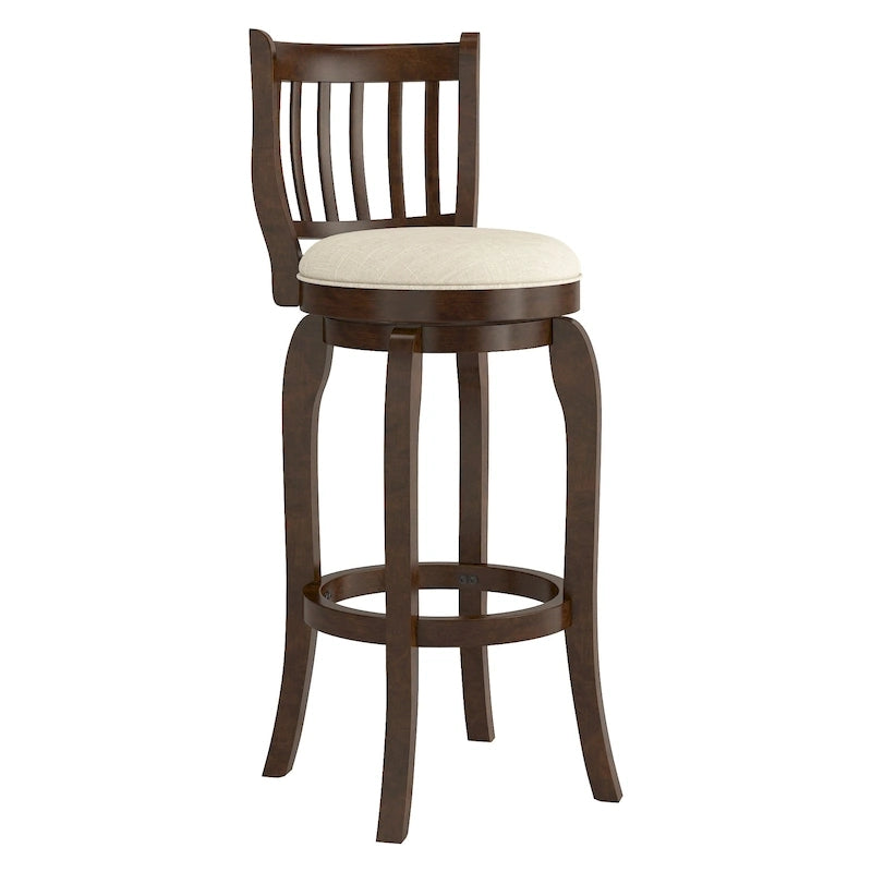 29-Inch Swivel Bar Stool with Linen Upholstery and Wood Frame