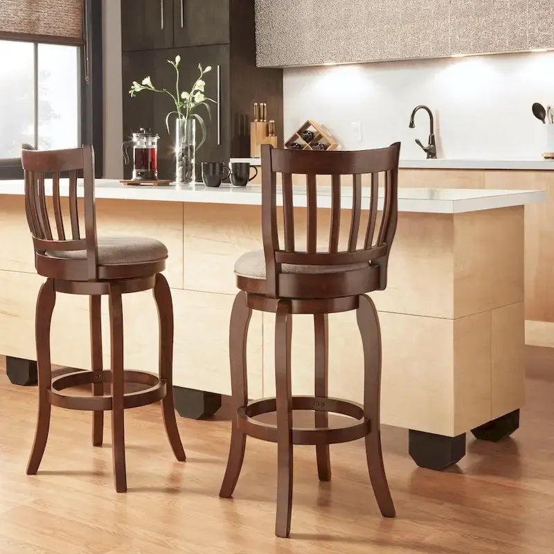 29-Inch Swivel Bar Stool with Linen Upholstery and Wood Frame