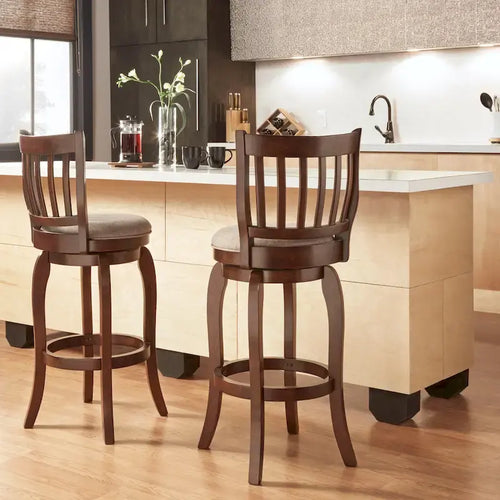 29-Inch Swivel Bar Stool with Linen Upholstery and Wood Frame