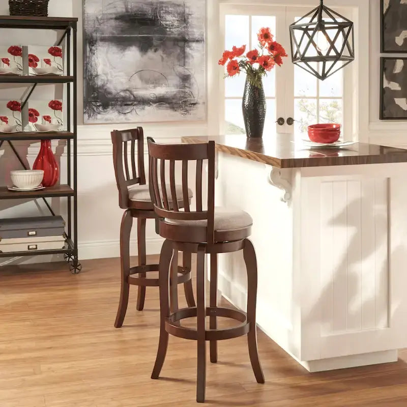 29-Inch Swivel Bar Stool with Linen Upholstery and Wood Frame