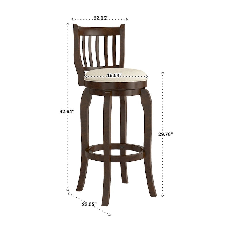 29-Inch Swivel Bar Stool with Linen Upholstery and Wood Frame