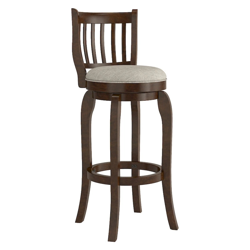 29-Inch Swivel Bar Stool with Linen Upholstery and Wood Frame